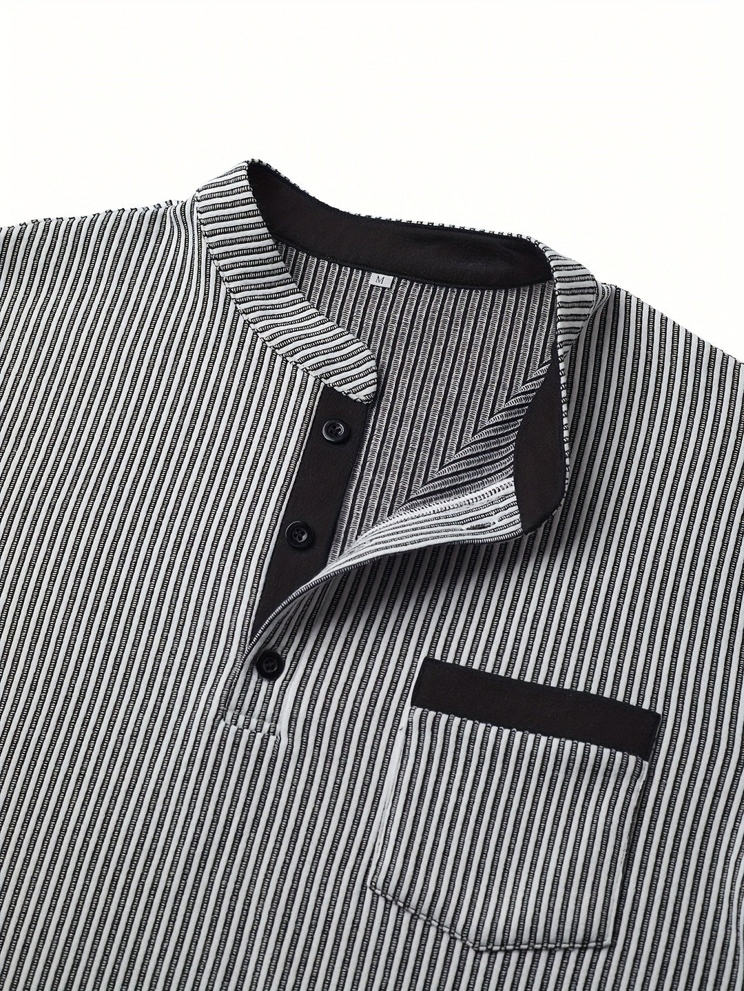 Deegan Long Sleeve Henley Shirt with Textured Striped Collar, view 8 - Elena Harper