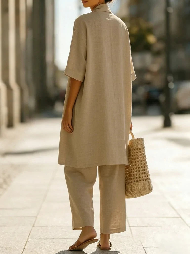 Minimalist Linen-cotton Three-piece Set - Comfortable For Everyday Wear