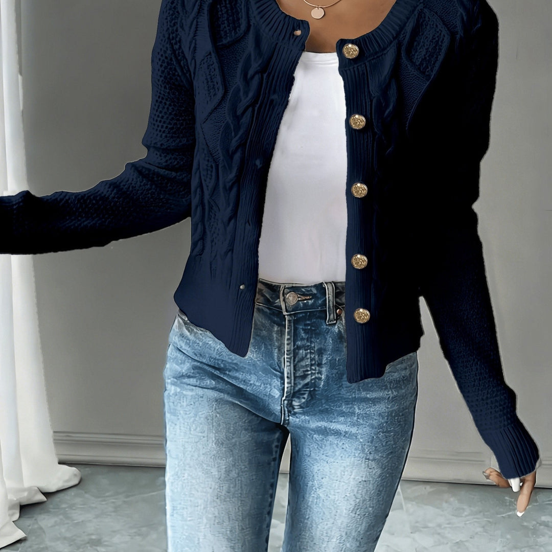 Isabelle - Elegant Twisted Knit Cardigan with Round Neck