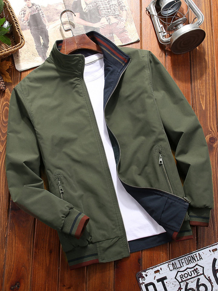 Men's Sport Jacket with High Collar and Reversible Design