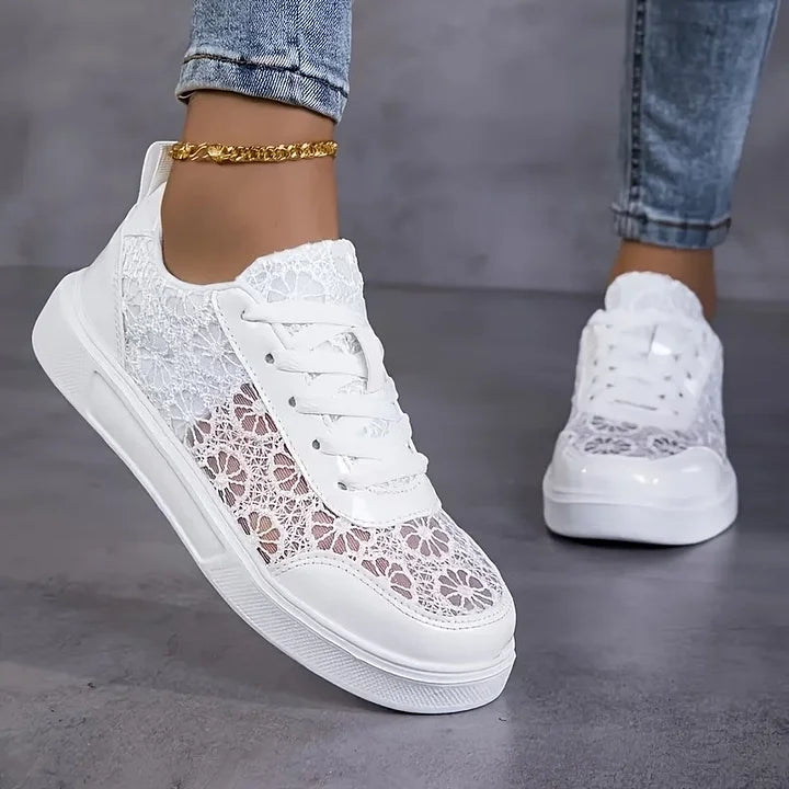 Liena Sneaker with Lacing and Floral Pattern, view 4 - Elena Harper