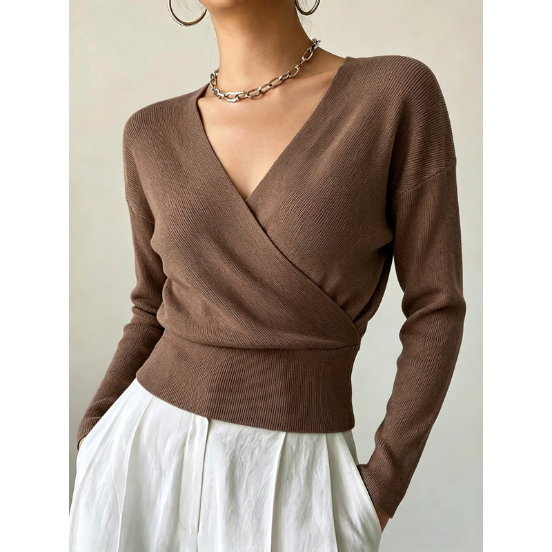 Women's Crossed Sweater in Solid Colors - Soft and Modern