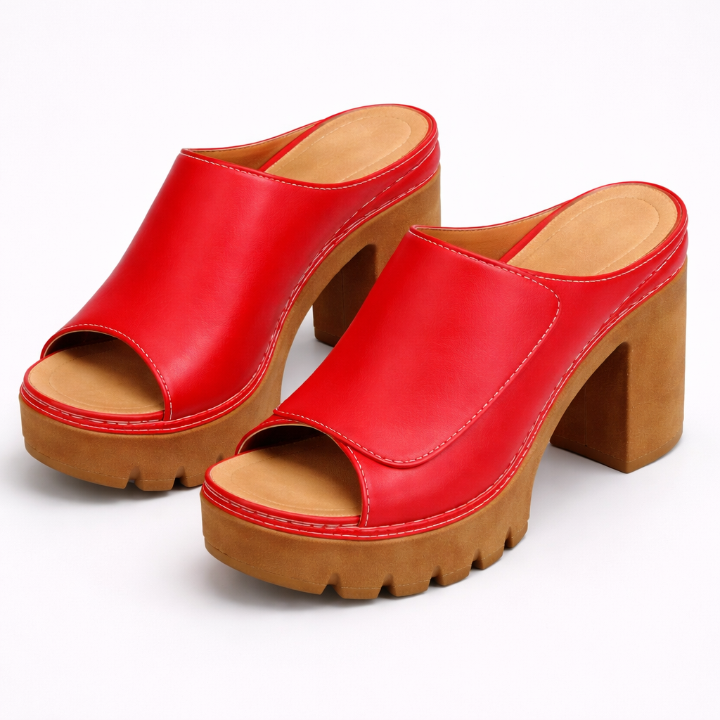 Emma & Rose Cape Town Ellie platform heels featuring sleek black straps and high chunky heels for stylish footwear.