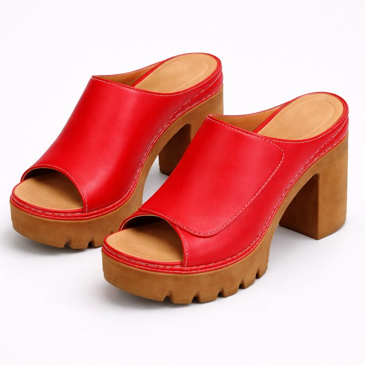 Emma & Rose Cape Town Ellie platform heels featuring sleek black straps and high chunky heels for stylish footwear.