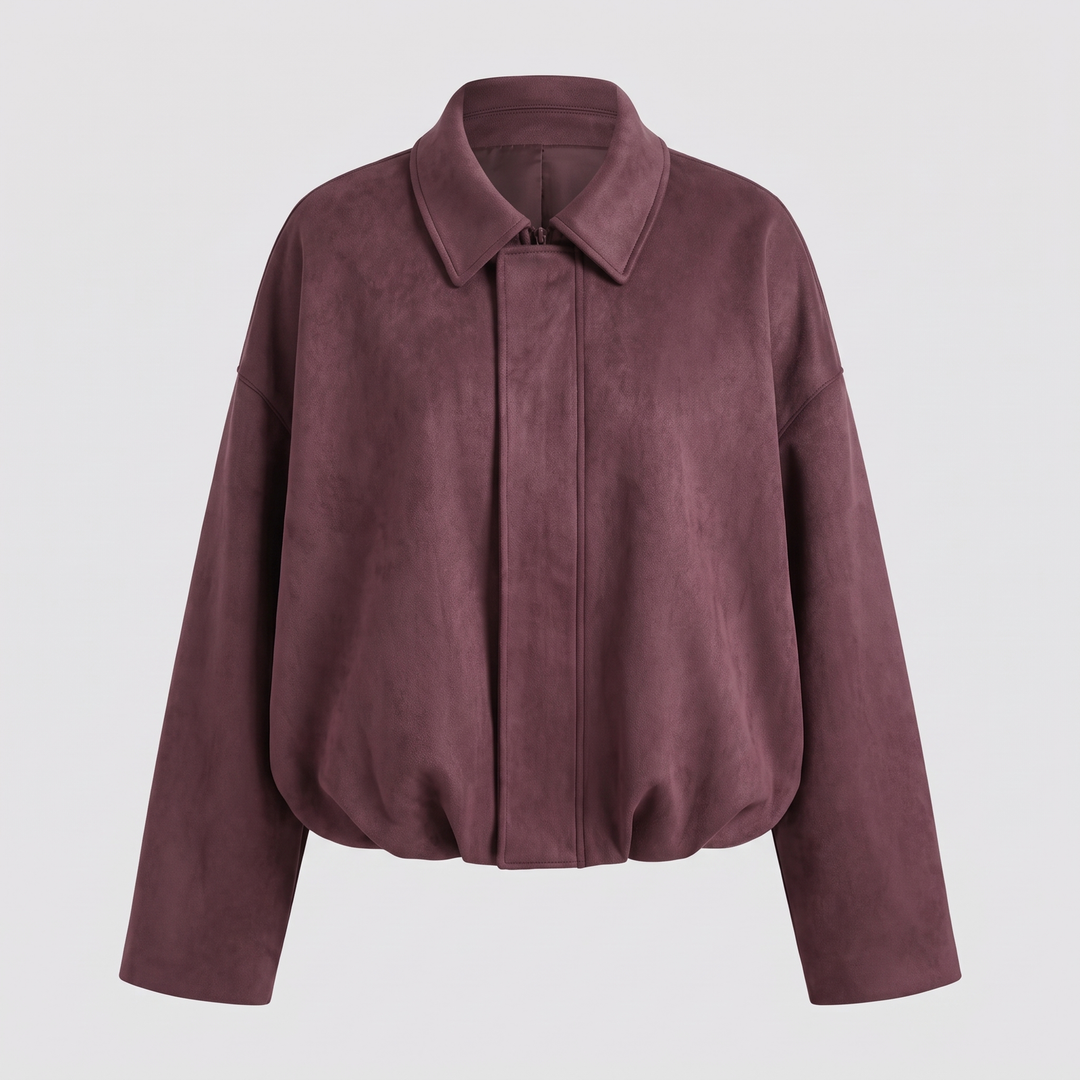 Mila | Elegant Cropped Suede Bomber Jacket with Collar