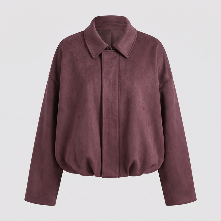 Mila | Elegant Cropped Suede Bomber Jacket with Collar