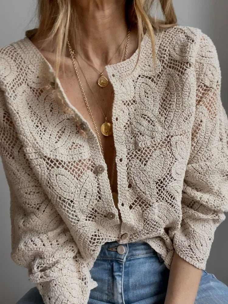 Women's Airy Crocheted Cardigan – Elegant & Relaxed Style