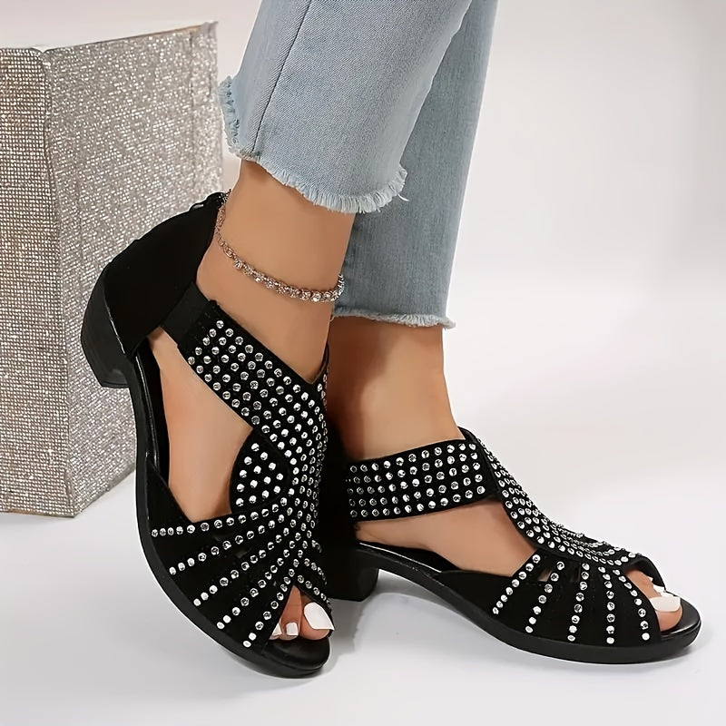 Denuta Open-Toe Wedge Sandals with Rhinestones, view 6 - Elena Harper