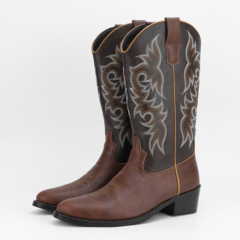 Retro Style Embroidered High Boots for Men - Kervon