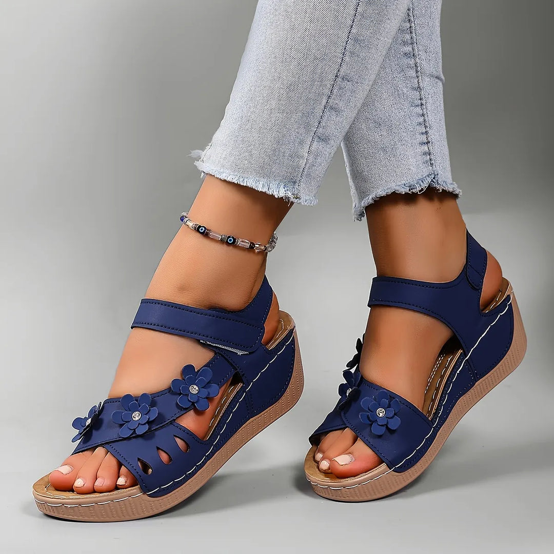 Ambella Comfortable Floral Sandals with Wedge Heel - Elena Harper
