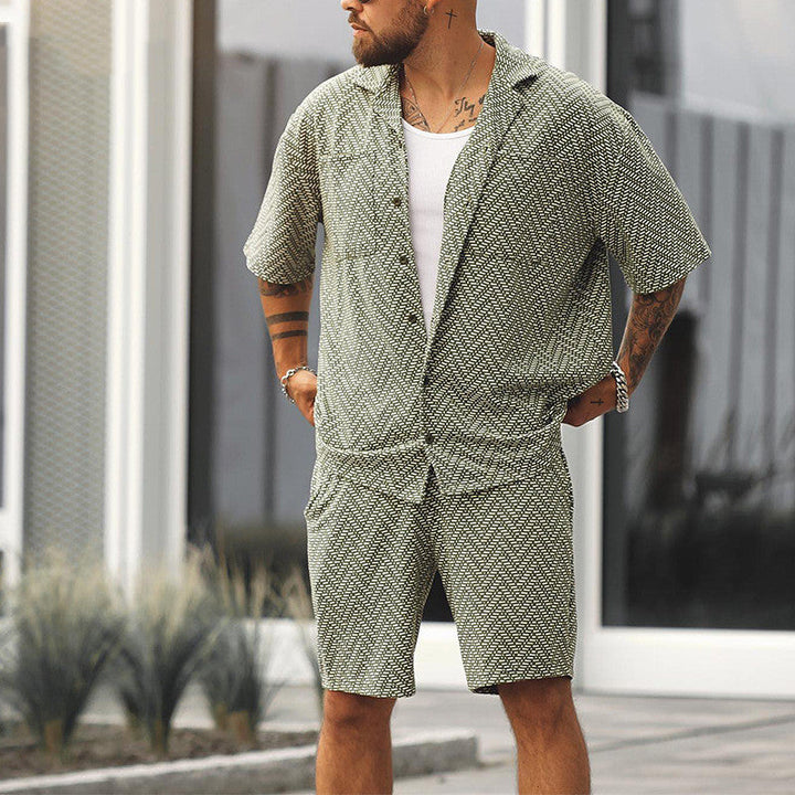 Men's Two-Piece Set with Shirt and Shorts – Gray Green