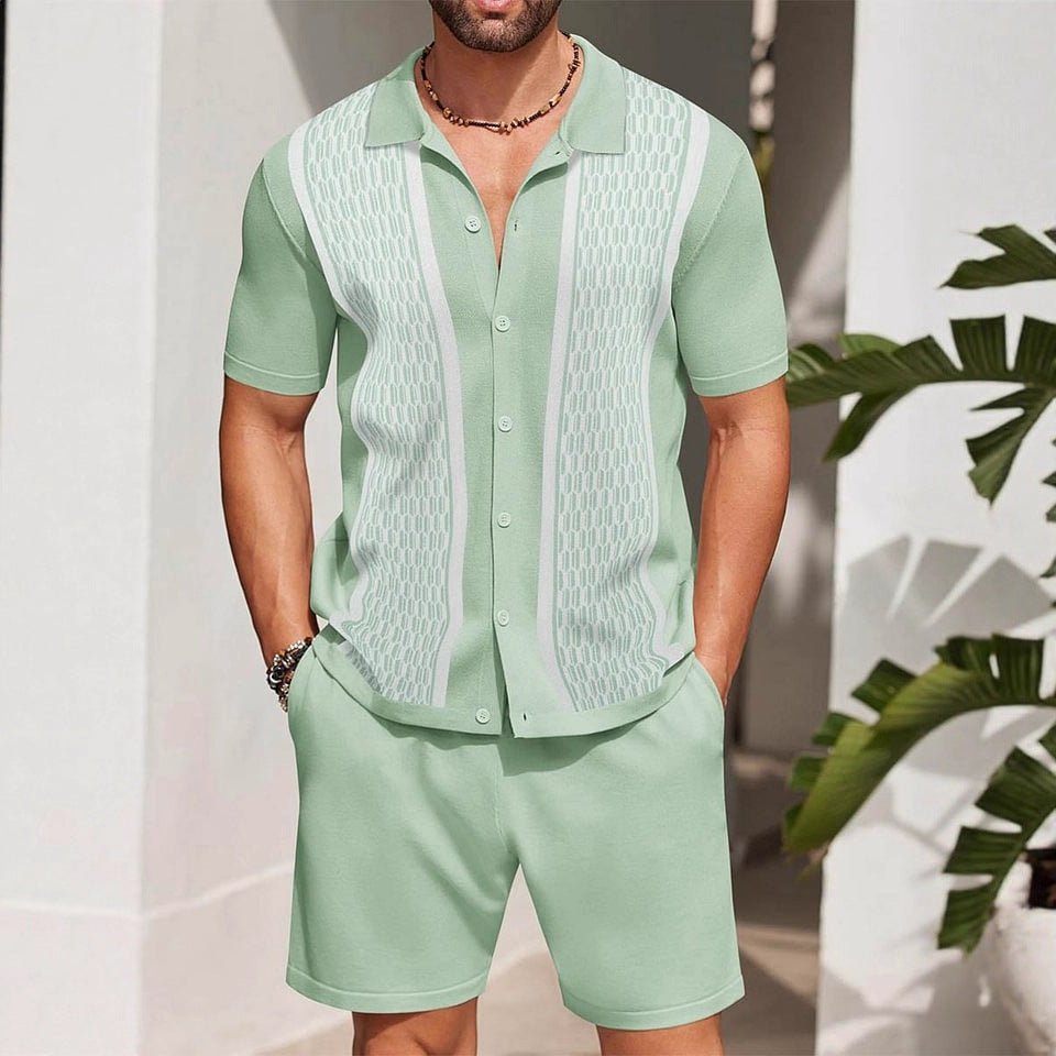 Men's Complete Two-Piece Set with Perforated Polo and Coordinated Shorts
