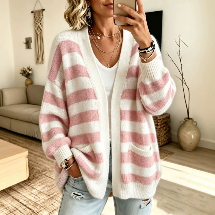 Striped women's cardigan with pockets - Comfortable and practical