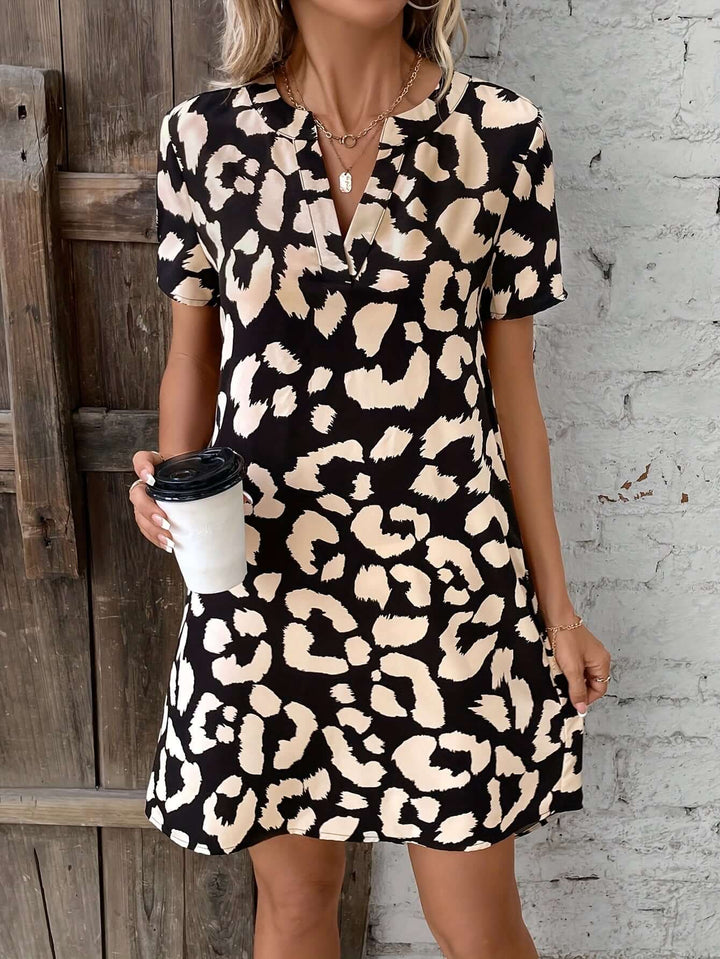 Leopard Print V-Neck Dress, view 2 - Elena Harper