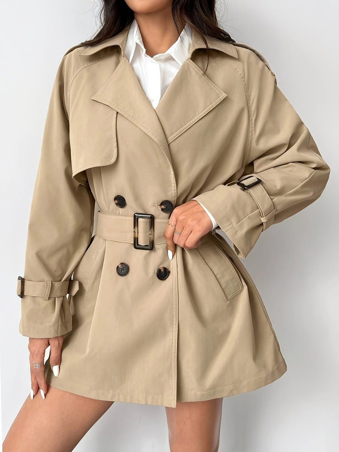 Double-Breasted Women's Trench Coat – Elegant Classic Style