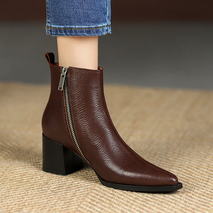 Genuine Leather Ankle Boots with High Heels, view 2 - Elena Harper