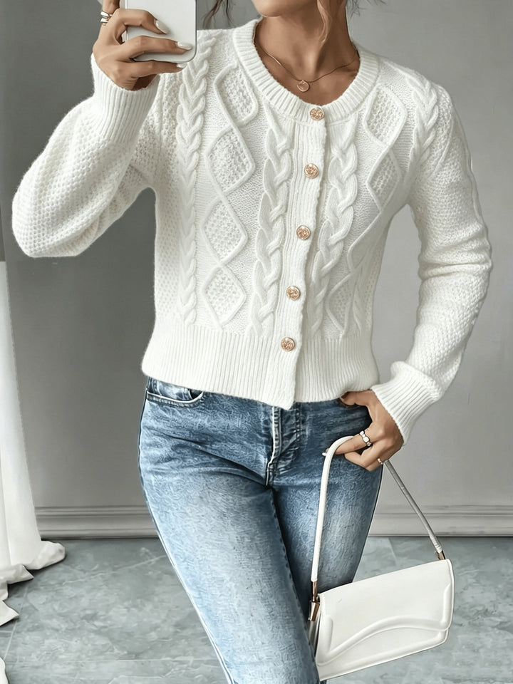 Isabelle - Elegant Twisted Knit Cardigan with Round Neck