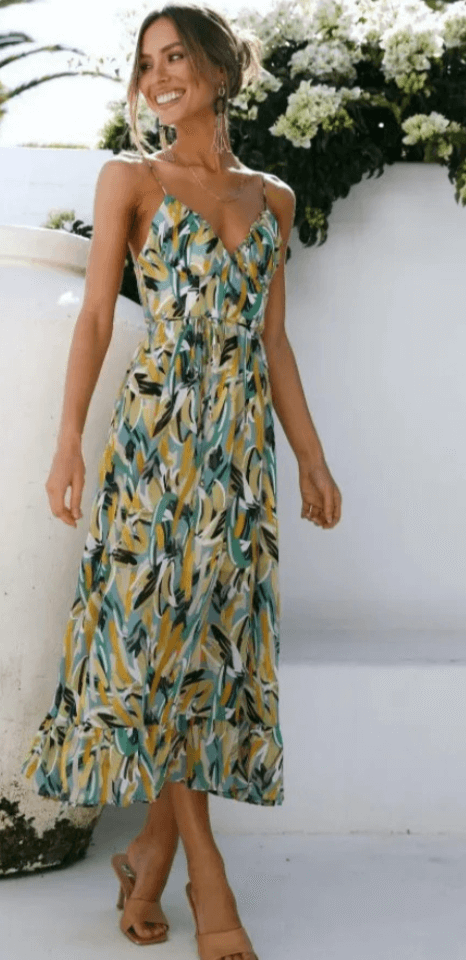 Women's Sleeveless V-Neck Flowy Midi Dress