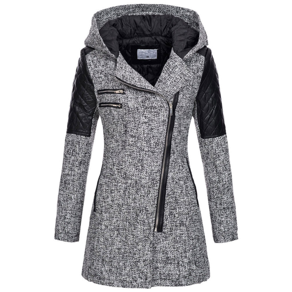 ASYMMETRICAL HOODIE COAT WITH ZIPPER FOR WOMEN