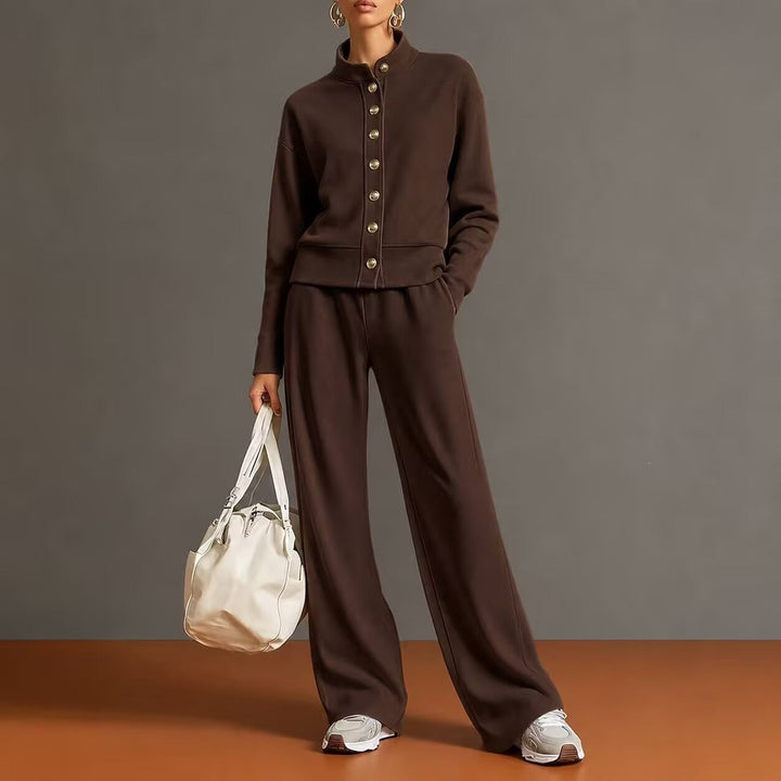 Cardigan with High Collar and Wide Pants - Chic and Comfortable