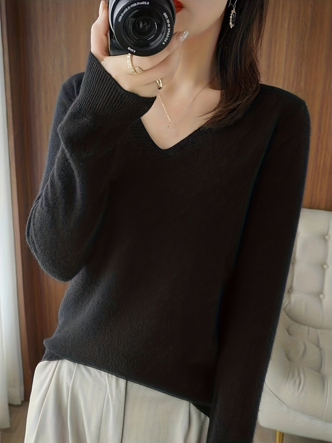 Selene Soft V-Neck Sweater, view 3 - Elena Harper