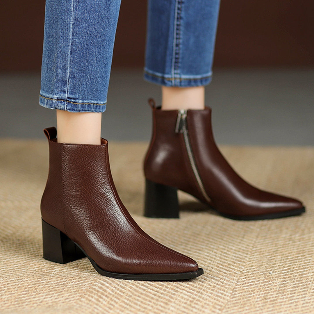 Genuine Leather Ankle Boots with High Heels - Elena Harper