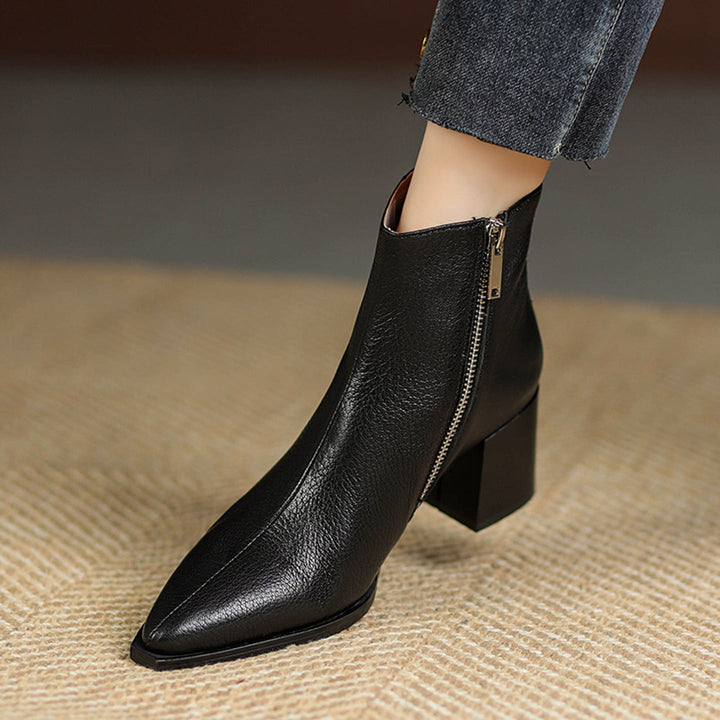 Genuine Leather Ankle Boots with High Heels, view 9 - Elena Harper