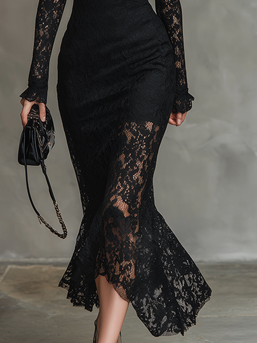 Magda Long Lace Dress, view 5 - Elena Harper