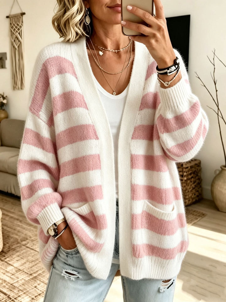 Striped women's cardigan with pockets - Comfortable and practical
