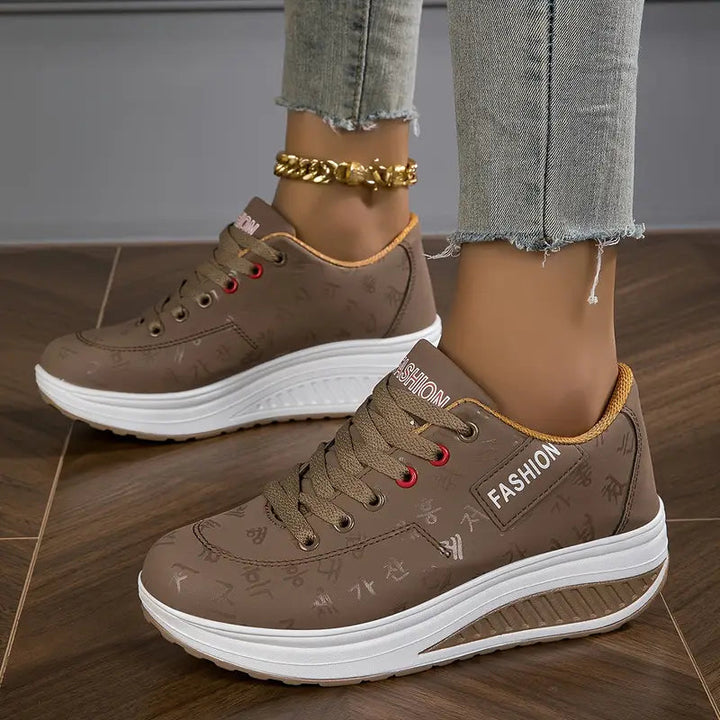 Women’s Sneakers with Wedge Sole, Synthetic Leather, Minimalist Laces