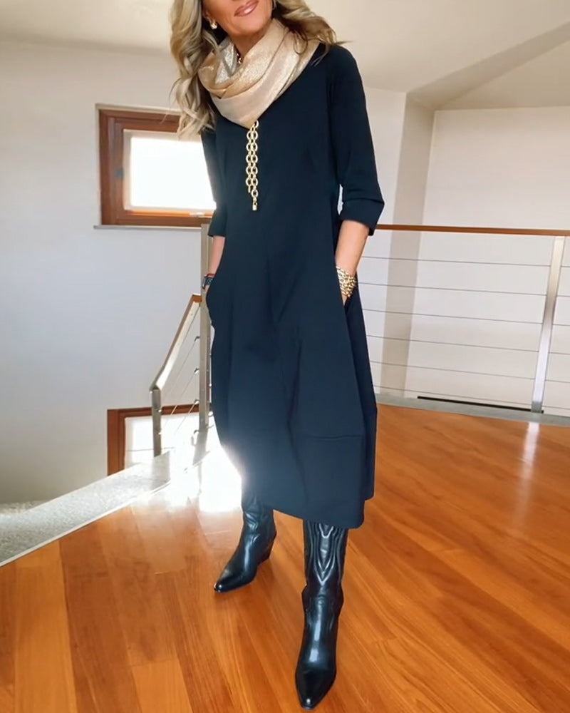 Elegant Vintage Maxi Dress for Women with Pockets