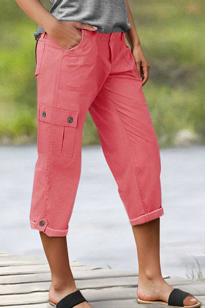Harper Casual Cargo Pants with Mid-Rise Waist and Pleats, view 8 - Elena Harper