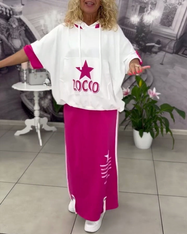 Hasela Hoodie Set with Drawstring Printed Skirt, view 10 - Elena Harper