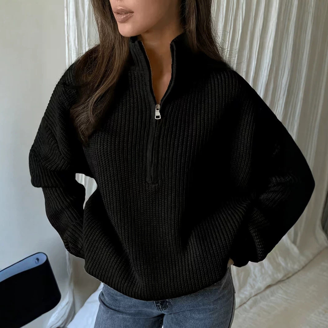 Loose Knit Zip Sweater for Women – Versatile and Comfortable Casual Style