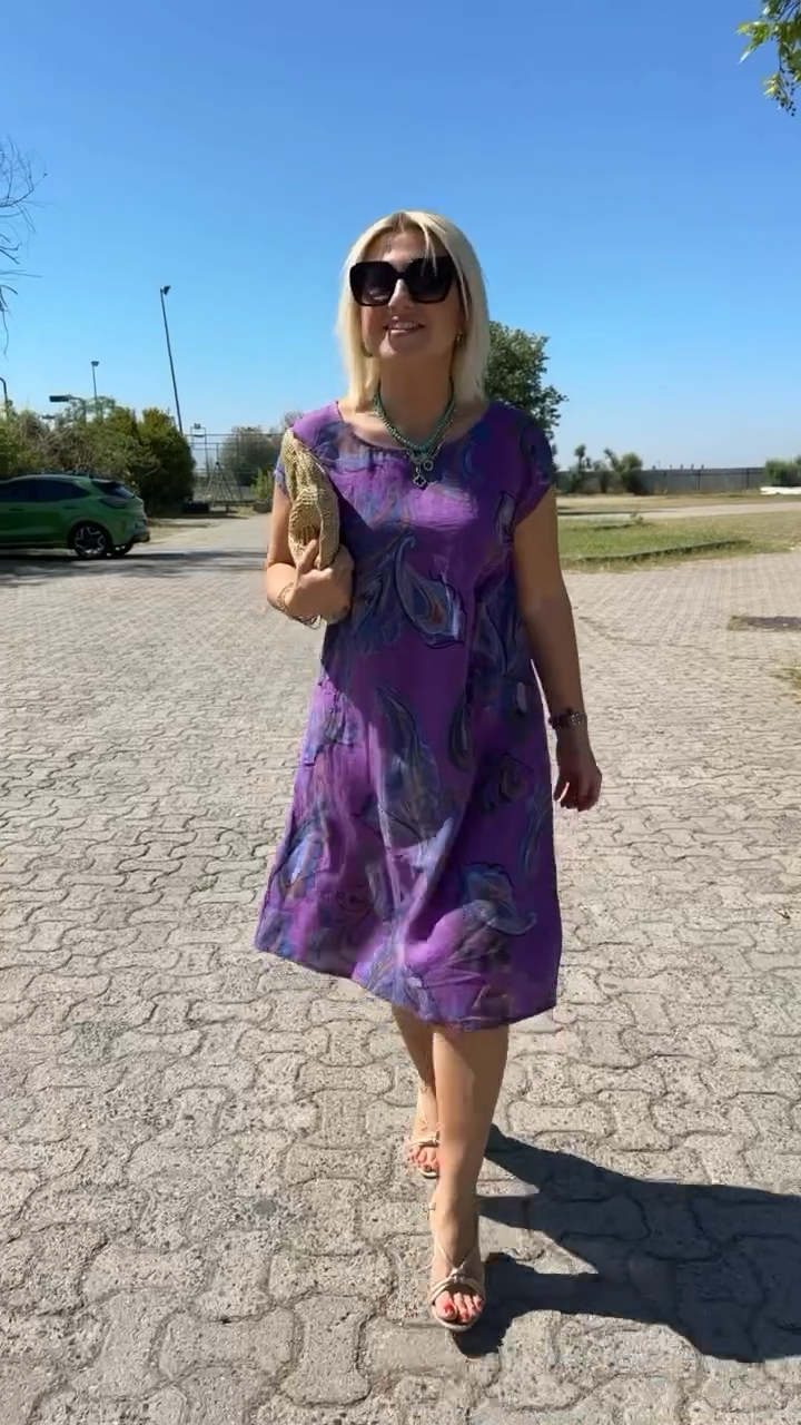 Hazal Elegant Cotton Dress with Prints, view 2 - Elena Harper