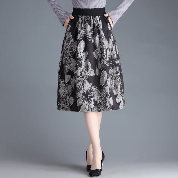 High-waisted A-line Jacquard Midi Skirt | Perfect for Autumn