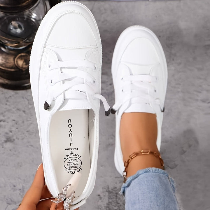 Women's White Flat Lace-Up Shoes Orthopedic - Breathable Soft Insole