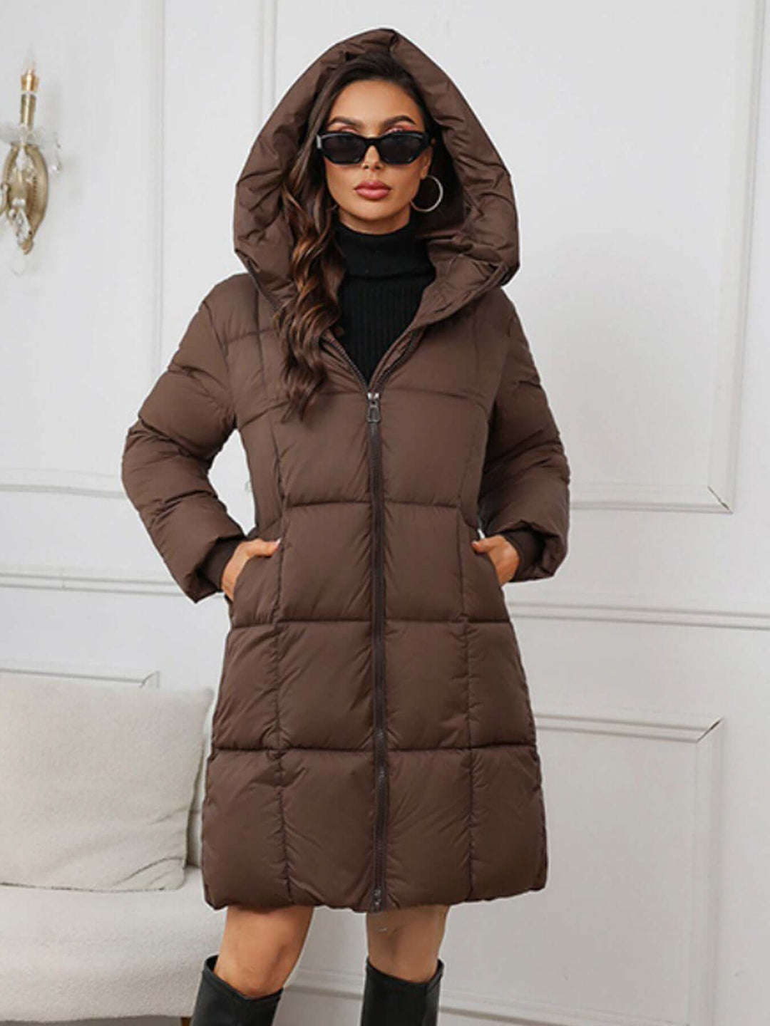 Women's Long Hooded Winter Puffer Coat - Elena Harper