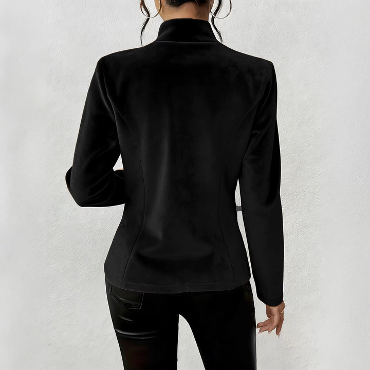 Women's Suede Effect Blazer with V-Neck and Three Buttons