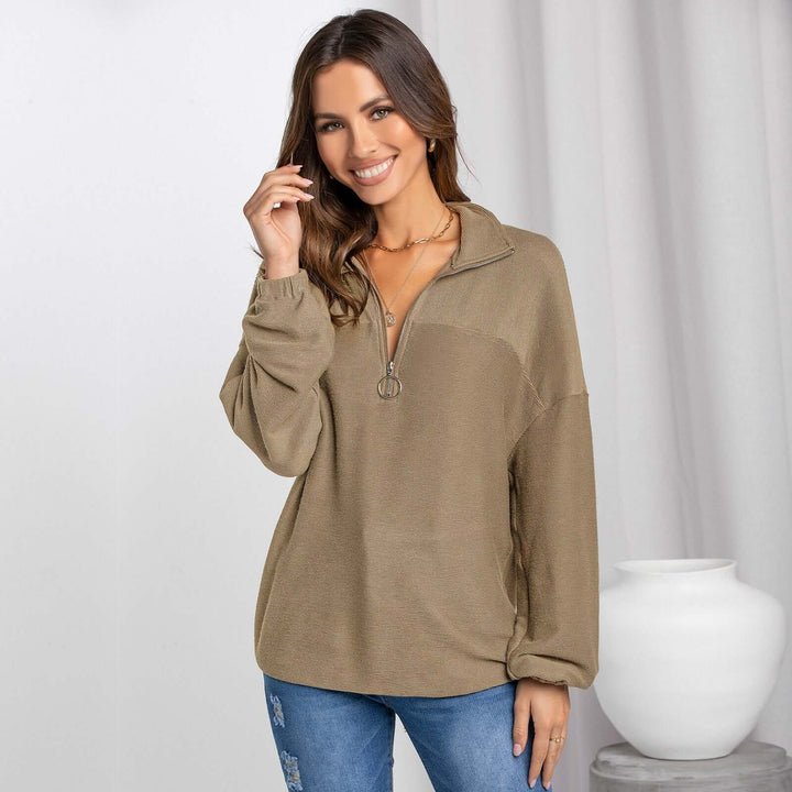 Women's Casual Loose Half-Zip Knitted Jumper