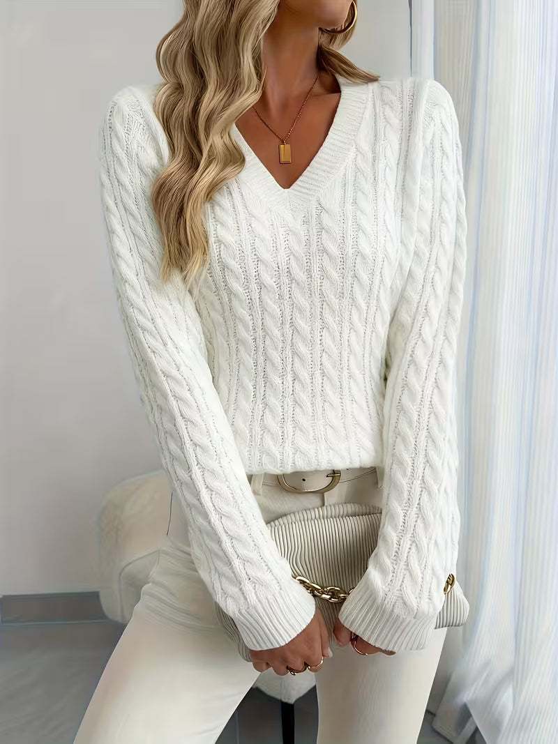 Lenea Long Sleeve Sweater with Cable Pattern, view 7 - Elena Harper