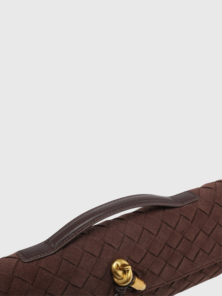 Cherry Luxury Suede Intrecciato Clutch, view 7 - Elena Harper