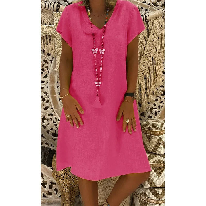 Samaira | Women's Midi Dress with V-Neck and Short Sleeves | Soft