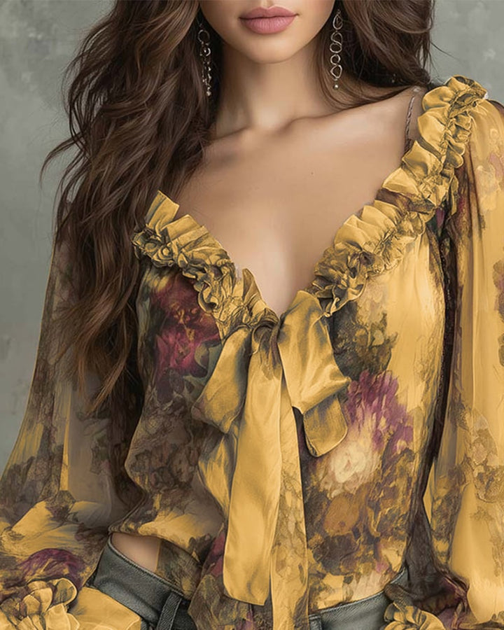 SAVANNAH – ROMANTIC BLOOM TIE-FRONT BLOUSE