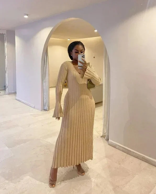 Women's Elegant Long Sleeve Midi Dress