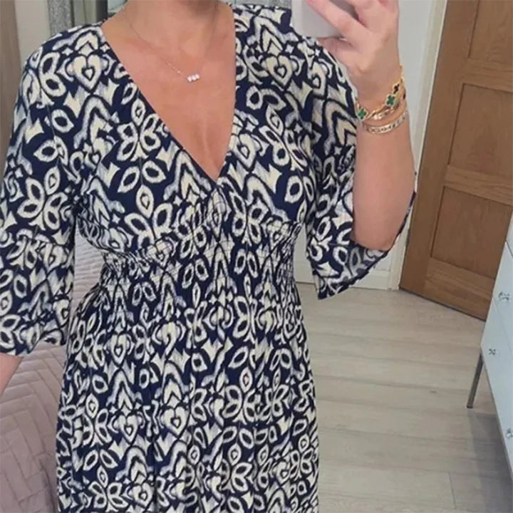 Hazel Geometric Flare Midi Dress - Elena Harper