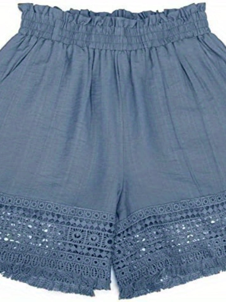 Rosemary Lace-Trim Paper Bag Shorts, view 8 - Elena Harper