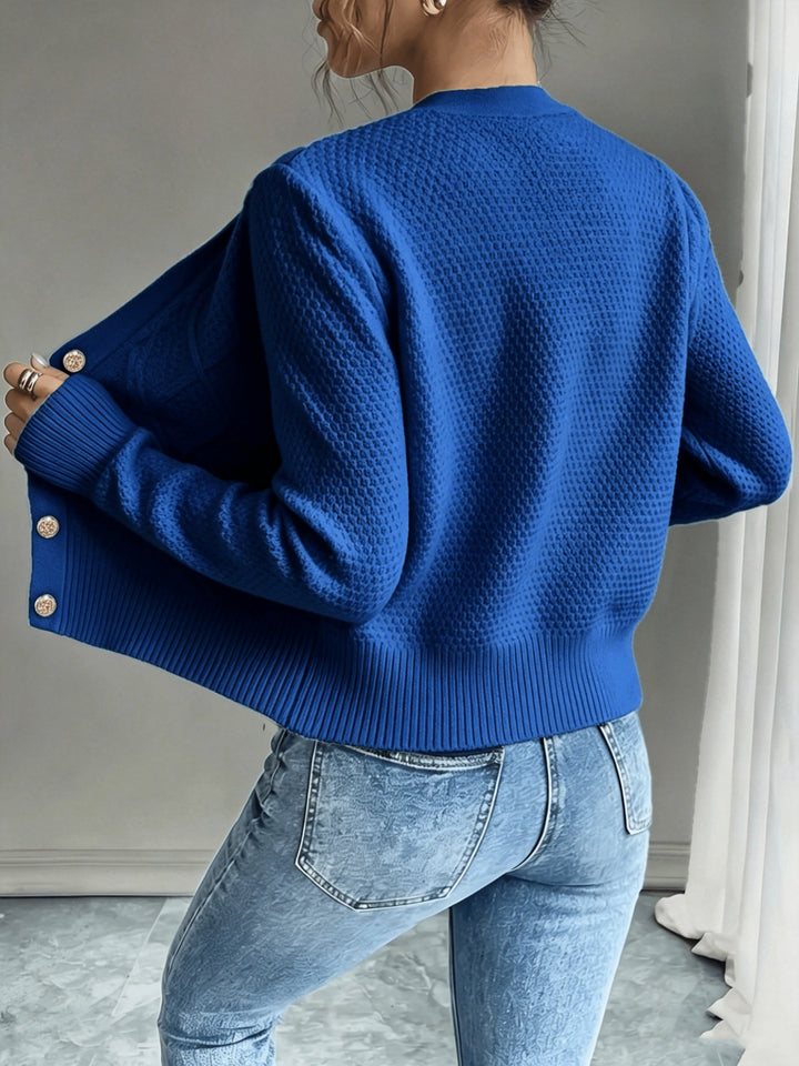 Isabelle - Elegant Twisted Knit Cardigan with Round Neck