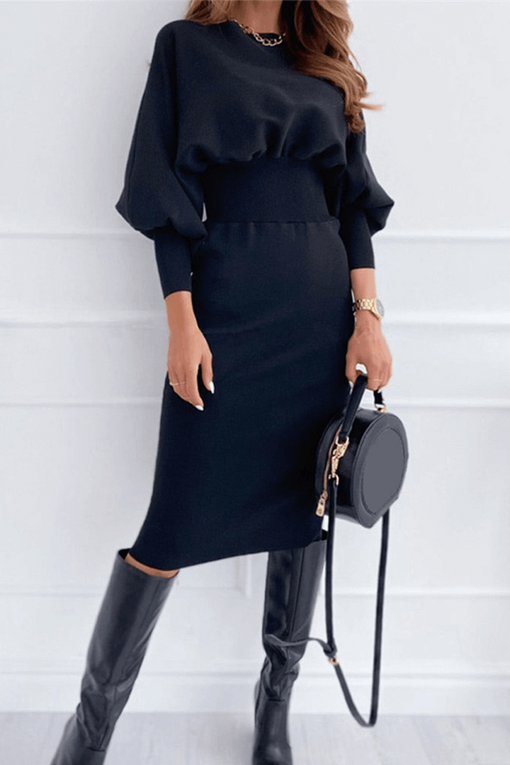Women's Elegant Lantern Sleeve Midi Dress