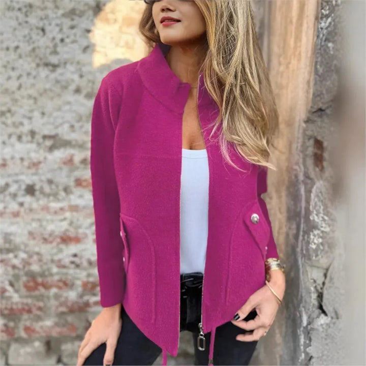 Women's Zip-Up Jacket with Structured High Collar, view 3 - Elena Harper